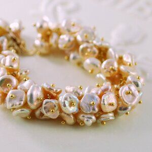 Champagne Pearl Cluster Bracelet in Gold